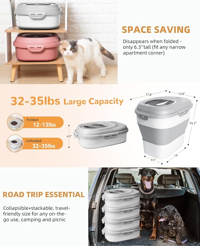 30-35 Lbs Dog Food Storage Container Collapsible Dog Food Container | Large Pet Food Storage with Airtight Lids,Wheels,Scoop and 2Pcs Food Storage Containers,Keep Food Fresh for Dog,Cat