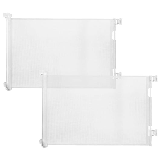 (2 Pack) Retractable Baby Gate for Stairs & Doorways,55" Wide x 33.6" Tall Easy Installation Mesh Dog Gate for Indoor & Outdoor Use,Pet and Dog Safety Gate for Hallways(White)