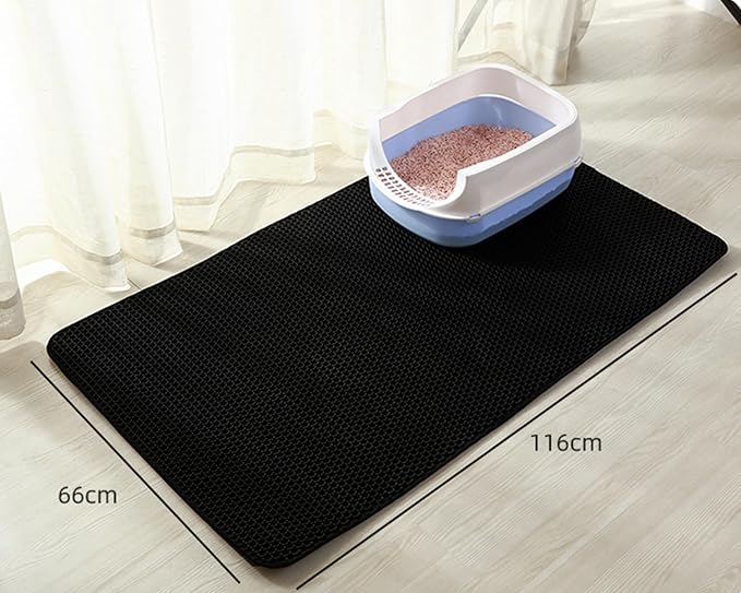 HCY&WLD Cat Litter Mat, Double Layer Cat Litter Box Mat (45x26 Inch, Black) | Waterproof Urine-Proof Non-Slip Litter Trapping Mat, Soft on Kitty Paws, Scratch-Resistant, Scatter Control, Easy to Clean
