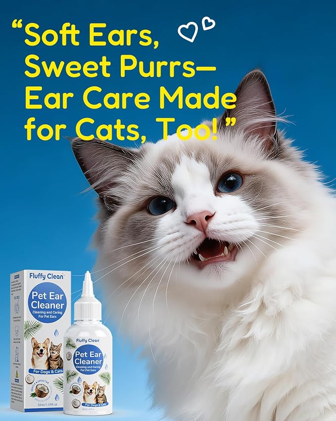 Dog Ear Cleaner - Pet Ear Wash, Flush and Drop Cleaner Solution for Cat & Dog Infection and Itch Relief, Gently Removes Debris, Wax Buildup, Odor - 1.69 fl oz