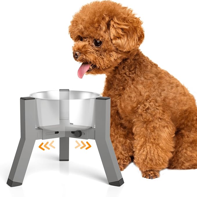 Eelevated Dog Bowl Stand for Small Dogs, Adjustable Width 5.9-8.7'', Raised Dog Food Water Bowls, 7.8'' Tall, Grey-Bowl Not Included