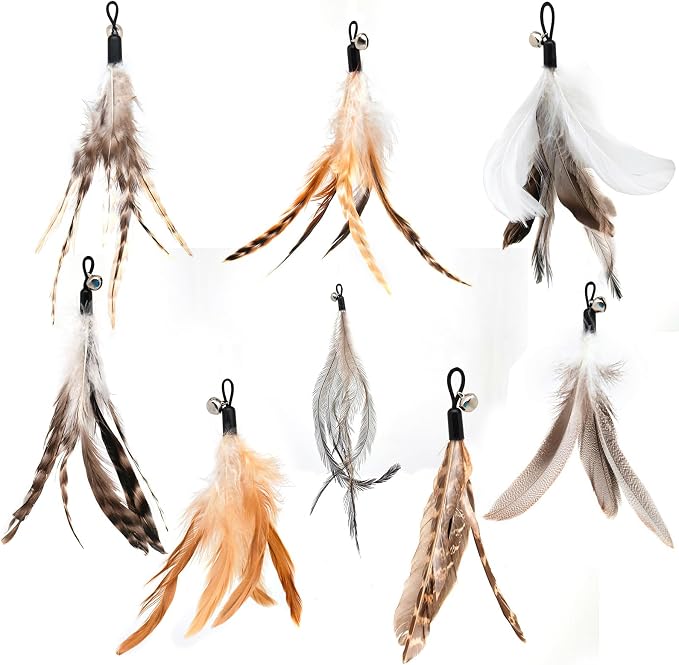 miwoowim Natural unstained Feathers,8PCS Cat Feather Toys Replacement Wand Toy Refills, Cat Feathers Refill for Indoor Cats,Perfect Wand Attachments