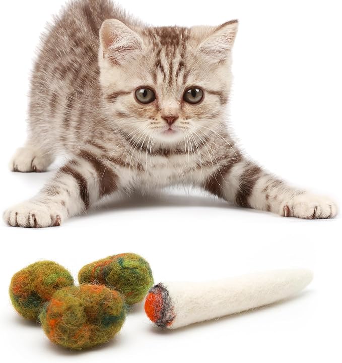 Glaciart One Catnip Joint & Buds Cat Toy Set | Crack for Funny Kittens, Stimulating Cat Toys for Boredom, Exercise & Play | Filled w/Organic Catnip to Excite/Calm Kitty | Organic Idea