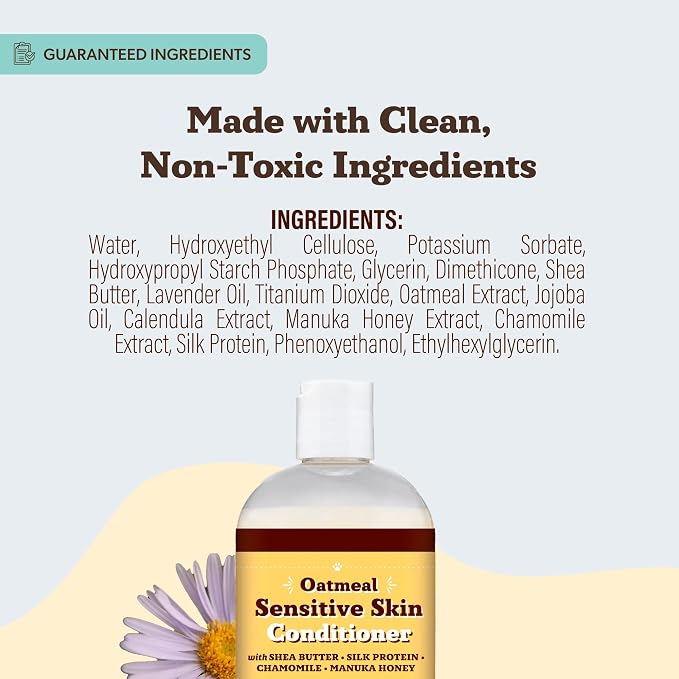 Natural Dog Company Oatmeal Shampoo & Sensitive Skin Conditioner Bundle for Dogs – Anti-Itch, Hypoallergenic Oatmeal Formula with Manuka Honey & Chamomile, Moisturizing, Deodorizing & Detangling Groom