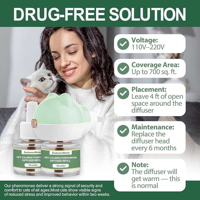 6-in-1 Cat Calming Diffuser Kit, 120 Day Supply, Safe Formula | Calming Pheromone Diffuser for Cats Reducing Fighting, Scratching, Urine, Aggression, Anxiety, Fireworks, Vet Visits, Travel