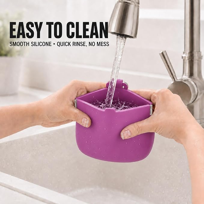 1 Cup Silicone Dog Treat Pouch, Dog Training Treat Bag, Pink | One-Hand Use, Auto-Closes, No Spills When Inverted, Carabiner Keeps Pouch Secure, Easy to Clean, Holds Dry or Wet Dog Food