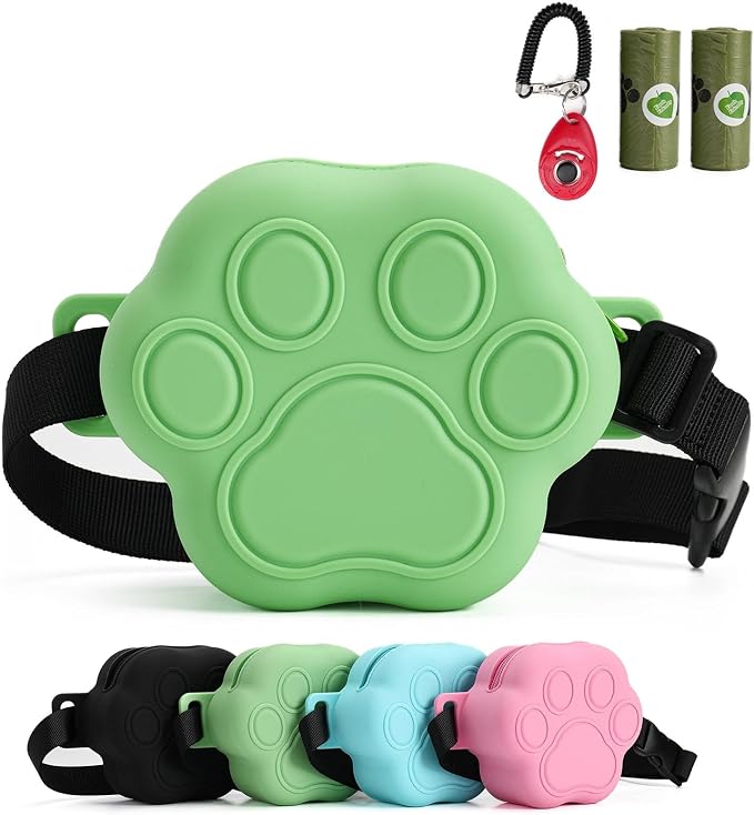 Dog Treat Pouch with Training Clicker and 2 Poop Bags, 1.8 Cup Small Sealable Zipper Silicone Fanny Pack with Waist Belt, Pet Puppy Training & Walking Essentials (Green)