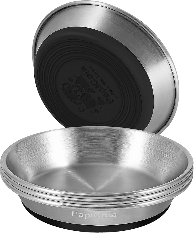 Stainless Steel Cat Bowls 4PCS, Non-Slip cat Food Dishes, Metal Pet Food and Water Bowls, Whisker Friendly with Wide and Shallow Design, 6.3'' Wide, 0.7mm Thick Steel, Ideal Pet Dish (4PC-6.3in)