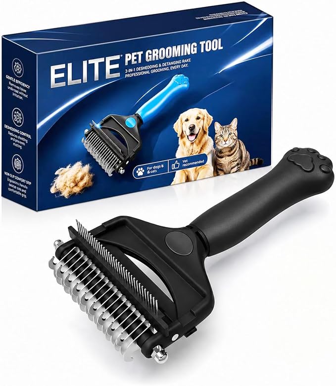 Deshedding Dog Brush，3-in-1 Undercoat Rake for Dogs (Black) | Pet Pro Grooming Tool – Ultimate Dematting Comb & Deshedding Brush for Cats and Dogs, Perfect for Shedding & Detangling