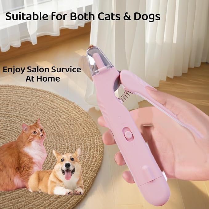 Quiet 2 in 1 Dog Nail Clippers & Cat Claw Trimmers,USB Rechargeable Claw Clippers for Small Medium Dogs and Cats,Cordless Safe Guard Nail Grinder with LED Lights Pink