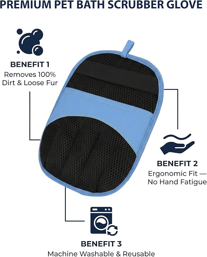 Premium 3-in-1 Pet Grooming Kit - Electrostatic Pet Hair Removal Glove with Safety Nail Scissors & Dual-Ended Toothbrush Set - Gentle Deshedding Mitt for Dogs, Cats & Furniture - All-in-One Care Pack