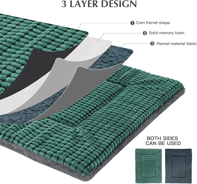 BVAGSS Reversible Dog Crate Pad, Memory Foam Pet Bed Mat, Soft Warm Machine Washable Sleeping Kennel Mattress for Small Medium Dogs XH079 (24''x18''x1.6'',Green)