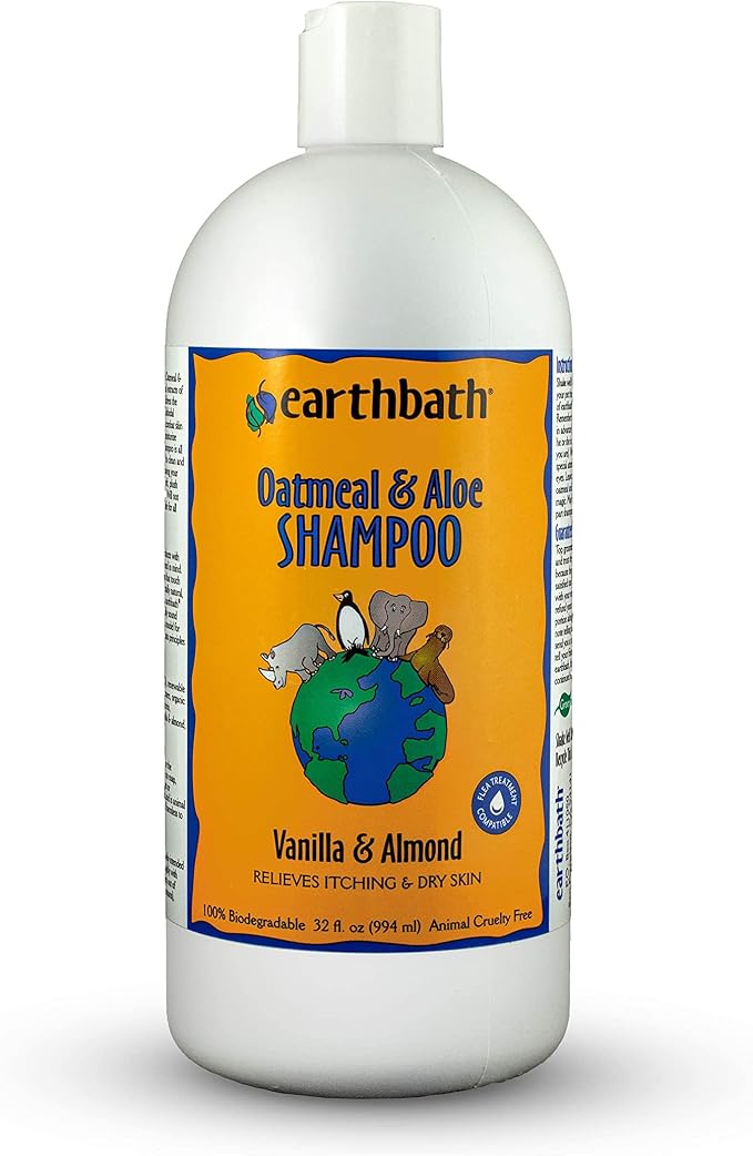 earthbath Oatmeal & Aloe Dog Shampoo, Itchy, Dog Wash, 32 Oz (1 Pack) | Oatmeal Shampoo For Dogs, Dry Skin Relief, Made in USA, Cruelty Free Pet Shampoos - Vanilla & Almond