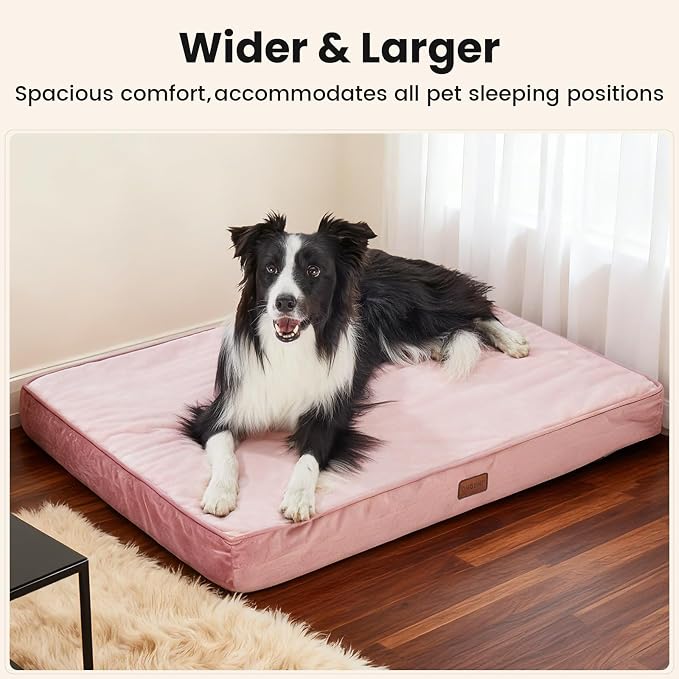 OhGeni Orthopedic Waterproof Dog Bed for Medium Large Dogs, Machine-Washable Removable Cover in Easy-Clean Fabric, Reversible Memory Foam & Easy-Carry Handle, Wider and Larger, 36 inch (Pink)