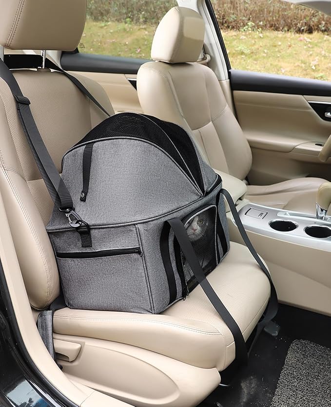 BurgeonNest Top-Expandable Large Cat Carrier, Soft Sided Cat Bag Carrier for Medium Large Pet Up to 15 lbs, Upgraded Small Dog Car Seat, Puppy Travel Bag with Semi-Open Canopy