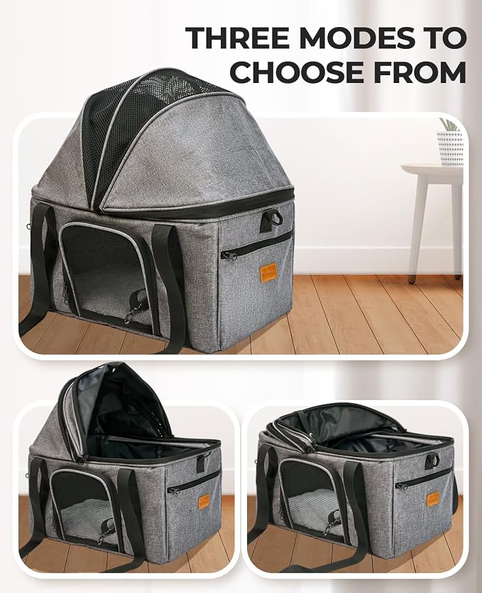 BurgeonNest Top-Expandable Large Cat Carrier, Soft Sided Cat Bag Carrier for Medium Large Pet Up to 15 lbs, Upgraded Small Dog Car Seat, Puppy Travel Bag with Semi-Open Canopy