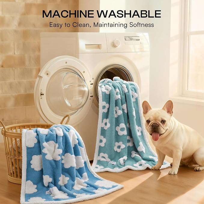 Luciphia Waterproof Pet Blanket for Medium Large Dogs Washable Fluffy Thick Jacquard Shag Fleece Warm Sherpa 3D Textured Flower Print for Cats Puppy Couch Protection (Blue,67x57 inches)