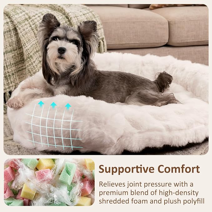 Dog Bed Couch Sofa for Small Medium Dogs Cats 30x30x9 Round White | Round Plush, Orthopedic, Washable, Removable Cover, Anxiety Relief