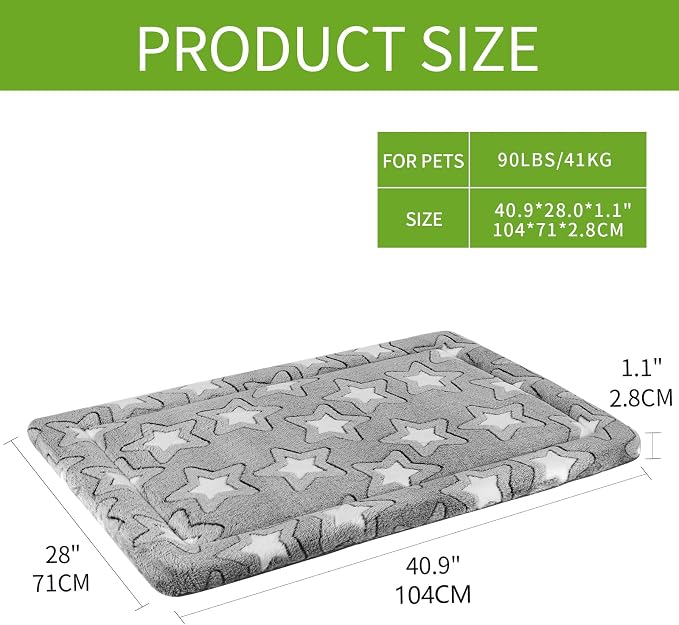 EMPSIGN Dog Crate Pad for 42"x28" Dog Crate, Star Pattern/Grey | Reversible Kennel Mat (Cool & Warm), Machine Washable, Cozy Star Pattern Sleeping Pad, All-Season Pet Bed