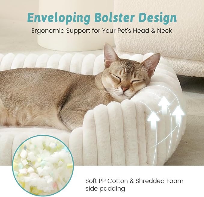 COZY KISS Orthopedic Pet Bed for Small Cats - Washable Rectangle Pet Bed with Anti-Slip Bottom, Soft Calming Cat & Puppy Bed for Indoor Pets (20"x18"x6", Cream)