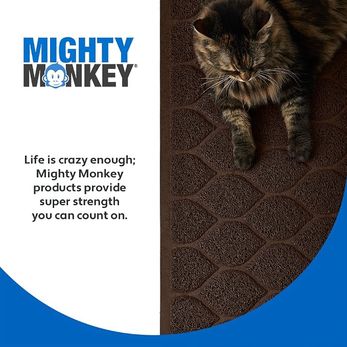 MIGHTY MONKEY Waterproof BPA Free Cat Litter Box Trapping Mat, Easy Clean Floors, Textured Backing, Soft on Sensitive Kitty Paws, Cats Accessories, Less Waste, Stays in Place, 24x17, Chocolate