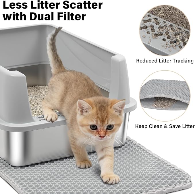 Stainless Steel Litter Box with Lid, Metal Litter Box No Odors,Cat LitterBox for Small to Medium Cats, Non Stick, Easy Cleaning