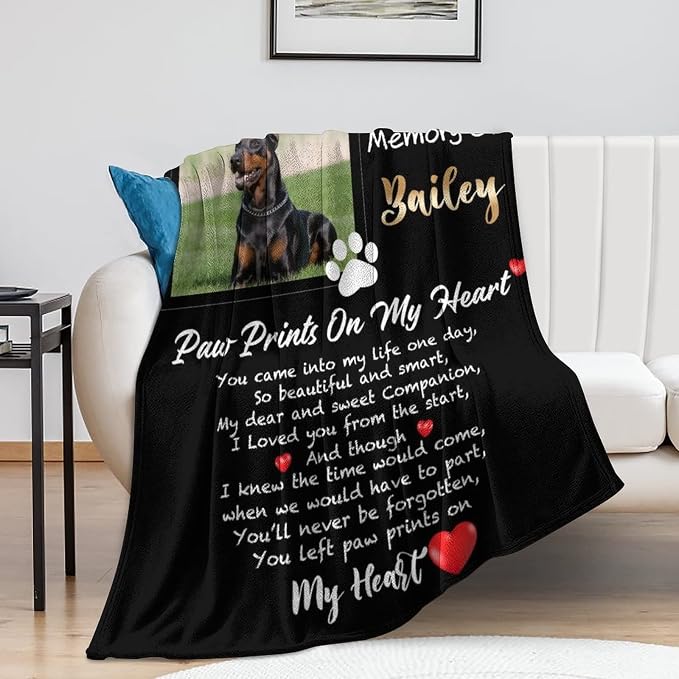 Dog Memorial Blanket, Personalized Dog Blankets with Photo Name for Pet Lover, Personalized Pet Memorial Gifts, Cat Loss Gift, Bereavement Gifts for Loss of Dog, Loss of Pet Sympathy Gift 30"x40"
