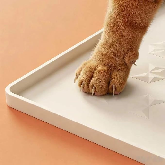 Pet Feeding Mat - 100% Waterproof Dog & Cat Bowl Pad with Raised Edges - Protects Floors from Messy Eaters & Spills - Anti-Slip, 100% PET-Safe, Dishwasher Safe (28"x20"x0.4", Beige)