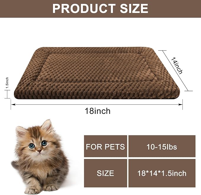 Dog Bed Mat,Reversible & Ultra Soft Kennel Pad-Machine Washable Pet Bed for Dogs & Cats-All-Weather Crate Liner for Crates,Carriers & Travel (Dark Brown, 18" L x 14" W x 1.5" Th)