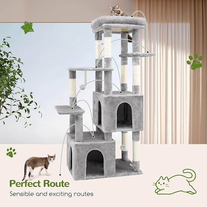Globlazer Cat Tower for Indoor Cats, Heavy Duty Cat Trees for Large Cats Adult Big Cats Maine Coon Cat Tree Tower with Scratching Post, Extra Large Top Perch, Cat Condos, F61, Light Grey, 61inch | Cat Tower for Indoor Large Adult Cats with Scratching P...