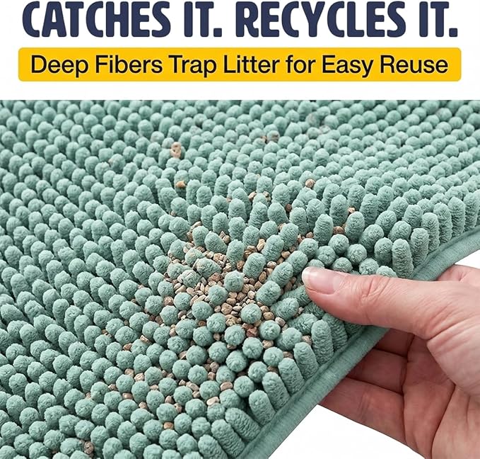 Muddy Mat® | XL Cat Litter Mat 48"x60", Litter Trapping Mat, Super Absorbent Scatter Control, Soft on Paws, Slip Resistant Washable Litter Mat, Traps Litter, Protects Floors, Seafoam Green