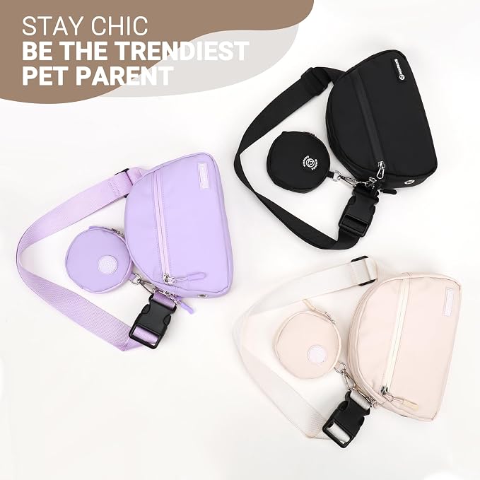 Dog Treat Pouch Pet Training Walking Fanny Pack with Built-in Poop Bag Dispenser & Waste Bag Holder | Stylish Puppy Training Essentials Supplies | Free Dog Clicker (Cream)