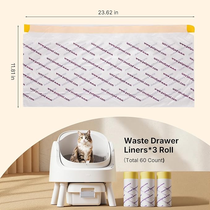 Autoscooper 11 Replacement Litter Box Liners - Drawstring Design, Extra Thick Heavy Duty, 23.62"×11.81", 60 Pack