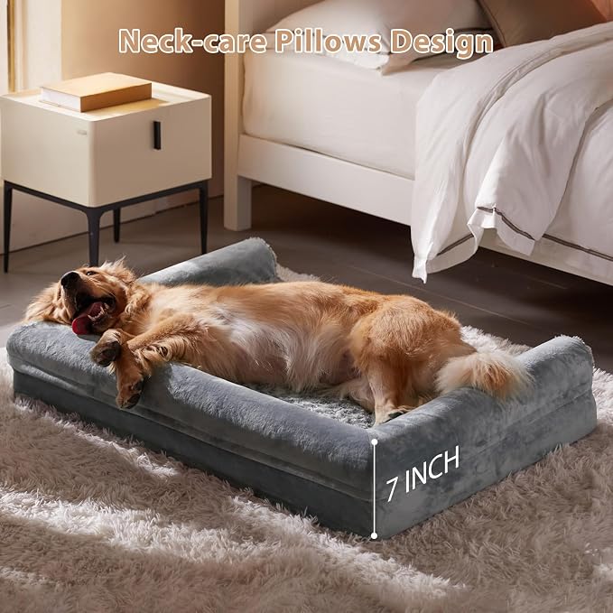 BFPETHOME Orthopedic Washable XLarge Dog Bed for Senior Dog Cozy Sleep | Extra Large Waterproof Big Soft Pet Couch Bed for Dogs Relax with Removable Cover Supportive Egg Crate Foam Grey 45x35 Inch
