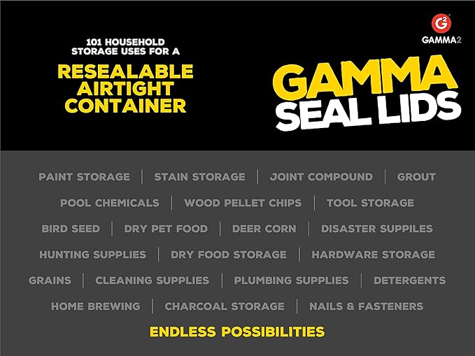 GAMMA2 Gamma Seal Lid - Pet Food Storage Container Lids - Fits 3.5, 5, 6, & 7 Gallon Buckets, Black, Made in USA