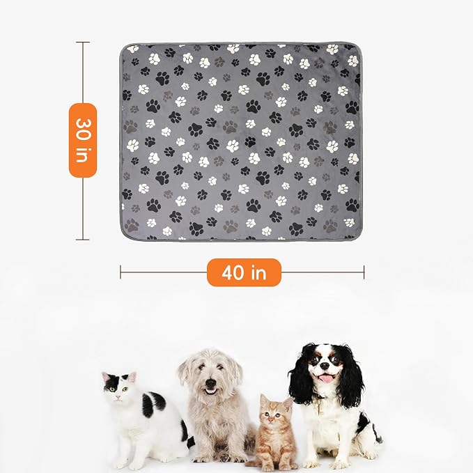 Waterproof Dog Blankets Pet Blanket, 30"x40" Cat Blanket for Indoor Cats, Soft Fluffy Sofa Car Bed Protector, Reversible Sherpa Fleece Puppy Blanket for Small Medium Dogs(Dark Grey-Paws)