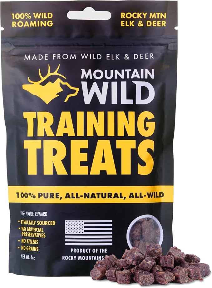 MOUNTAIN WILD Training Treats for Dogs - Wild Elk & Venison - 4oz, 1 Bag | Puppy & Dog Protein Treat, High Value, All Natural, No Fillers, Grain Free, No Artificial Preservatives