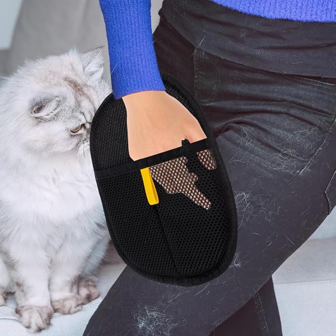 Veemoon Pet Hair Removal Gloves Double Sided Cat Hair Brush Grooming Mitt for Cats and Dogs Washable Glove for Pet Removal Large 8.26 X 6.29 in