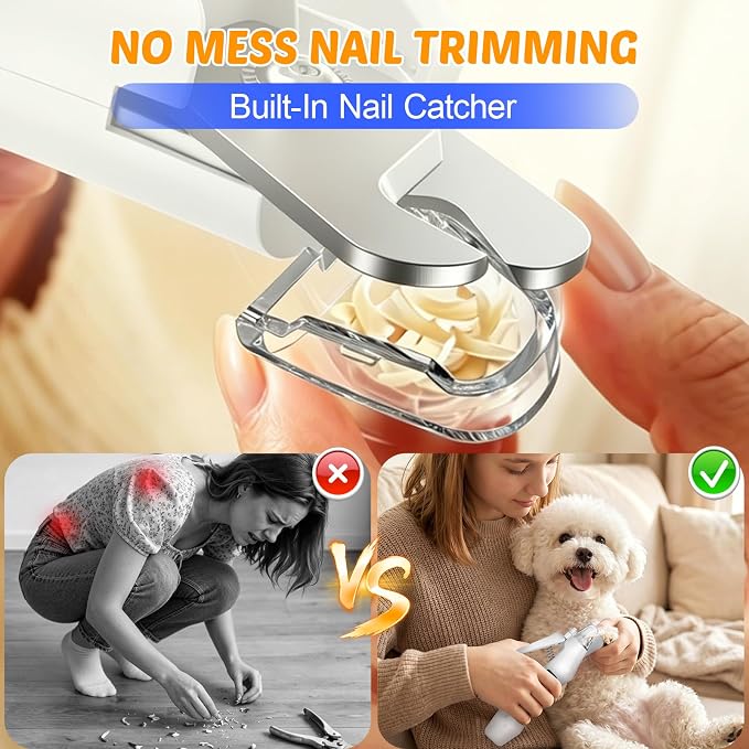 2-in-1 Dog Cat Nail Clippers and Grinder with Light: Electric LED Silent Quiet Pet Nail Claw Trimmers USB Rechargeable Safety Lock Small Large Dog