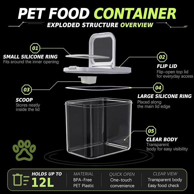 LivLab Mker Pet Food Storage Containers With Lids & Scooper | Dog Food Storage Container,12L/12KG/10-15LBS,BPA Free Airtight Storage Containers Store Dry Food For Kitchen Pantry