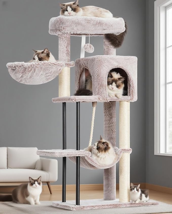 Cat Tree, 43.3'' Cat Tower with Hammock for Kittens GCT004SMU | Cat Condo House for Small Indoor Cats, Basket, Scratching Post, Large Platform, Sturdy Steel Tube, Sisal Rope, Mushroom