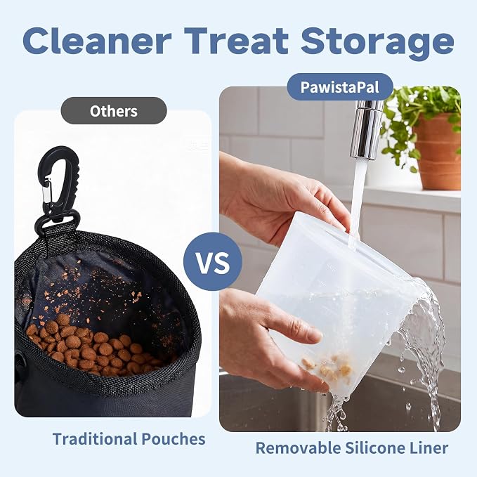 Dog Treat Pouch for Pet Training, One-Hand Magnetic Closure, Hands-Free Treat Bag with Silicone Liner, No Mess No Smell