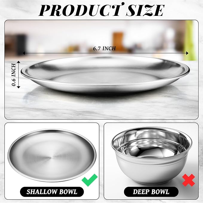 Domensi 12 Pieces Stainless Steel Cat Bowl Metal Pet Food Dish Beard Fatigue Relief Replacement Easy to Clean Indoor Wet Feeding Flat Plates for Dogs Kitten and Other Small Animals(6.7 Inch,Normal)