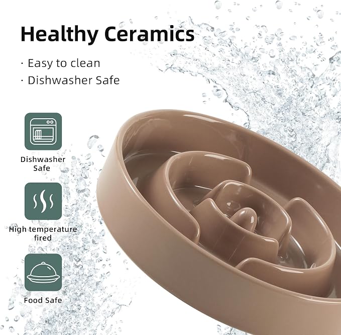 Havniva 8.2” Raised Slow Feeder Dog Bowls, 1.6 Cups Ceramic Dog Bowl Slow Feeding for Medium Breed, Elevated Puzzle Dog Food Bowl with Wooden Stand Non-Slip Anti-Gulping & Anti-Choking