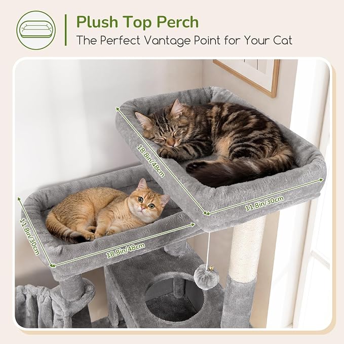 Globlazer Tall Cat Tower Extra Large Cat Tree House, S77D, Light Grey | 77 inch Cat Climbing Tower for Indoor Cats Large Adults with 5 Scratching Posts, 2 Cat Condos, 2 Platforms