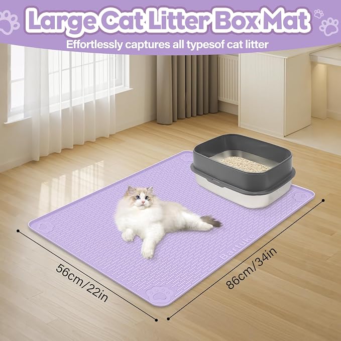 Silicone Cat Litter Mat for Litter Box 34”x22” Large Cat Mat, Purple | Waterproof, Non-Slip, Leak-Proof Rug Mat with Lip, Easy to Clean, Extra Large Litter Catcher Mat for Floor
