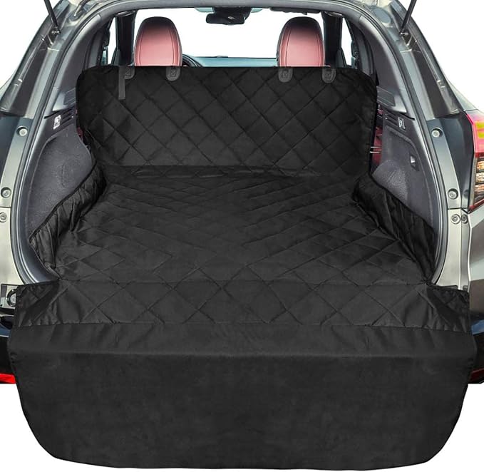 F-color SUV Cargo Liner for Dogs, Upgraded Extra Large Water Resistant Pet Cargo Cover Dog Seat Cover Mat for SUVs with with Bumper Flap for Full-Size SUVs Vans, Black