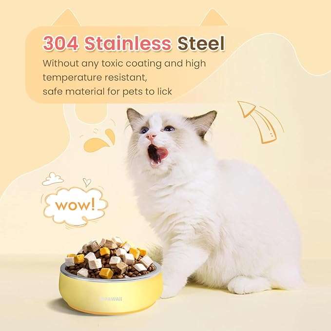 Pawaii Small Dog Bowls, 12 oz. Food Water Bowl Designed for Puppies and Cats with Non-Slip Rubber Base, Upgraded Metal Insulated, Double Stainless Steel Bowls, Cheese Yellow | Double-Wall Design,Smooth Open Bowl Design,Easy-Rinse Interior,Wide Bowl Ope...