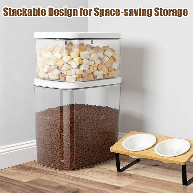 TBMax Dog Cat Food Storage Container 12-15 Lbs with Easy-Carrying Handles, Stackable Pet Food Dog Treat Container with Pop Up Lids, Airtight Food Storage Bin for Kitchen Organization