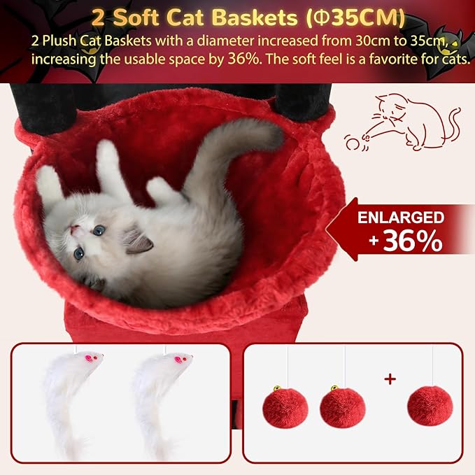 Globlazer S74E Pro Gothic Heavy Duty Maine Coon Cat Tree for Large Cats | 74in Sturdy Multi-Level Tall Cat Tree Tower for Indoor Adult Cats with Scratching Posts, 2 Cat Condos, 2 Top Perches